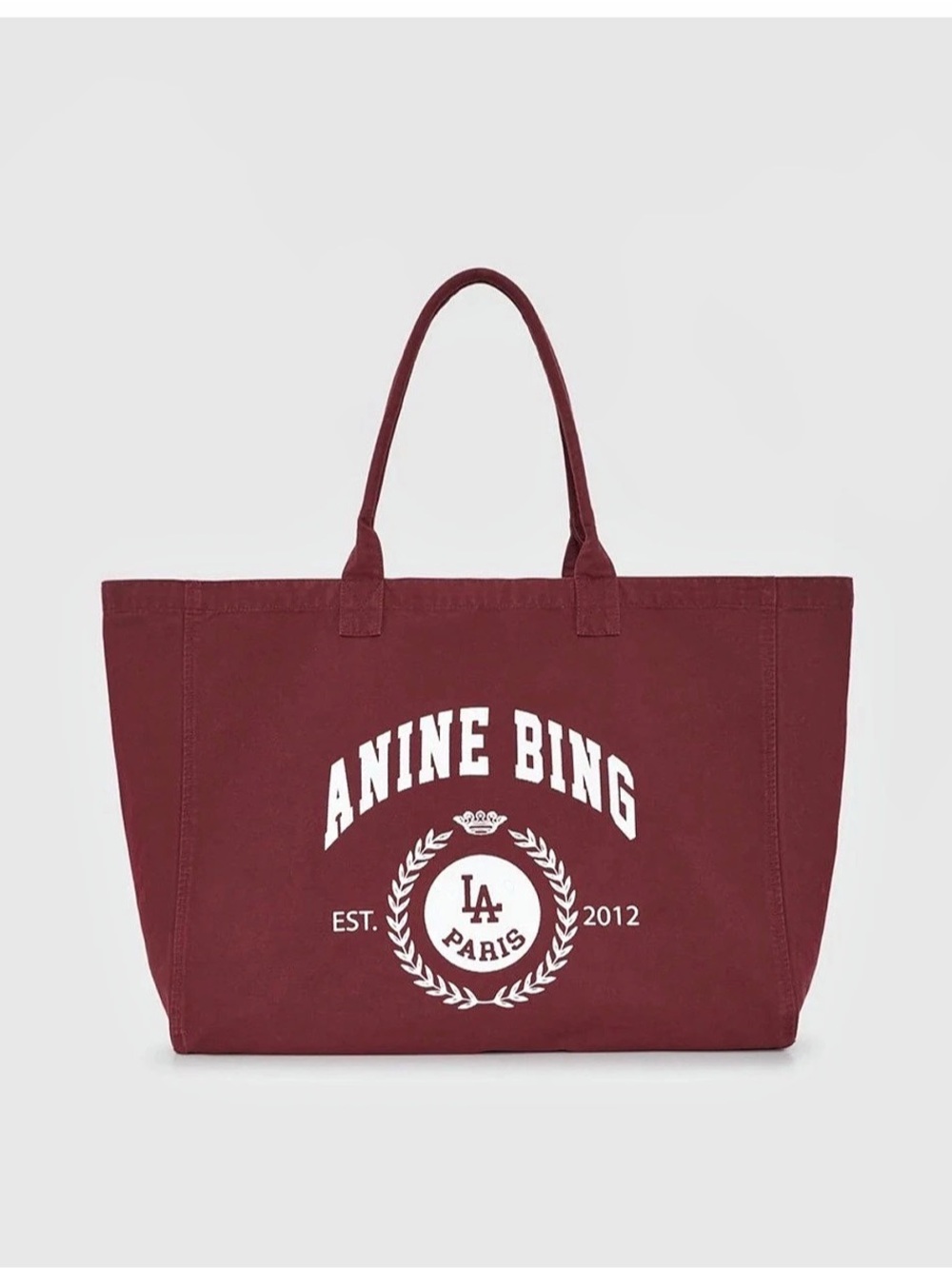 ANINE BING Leo Collegiate Canvas Tote in Burgundy